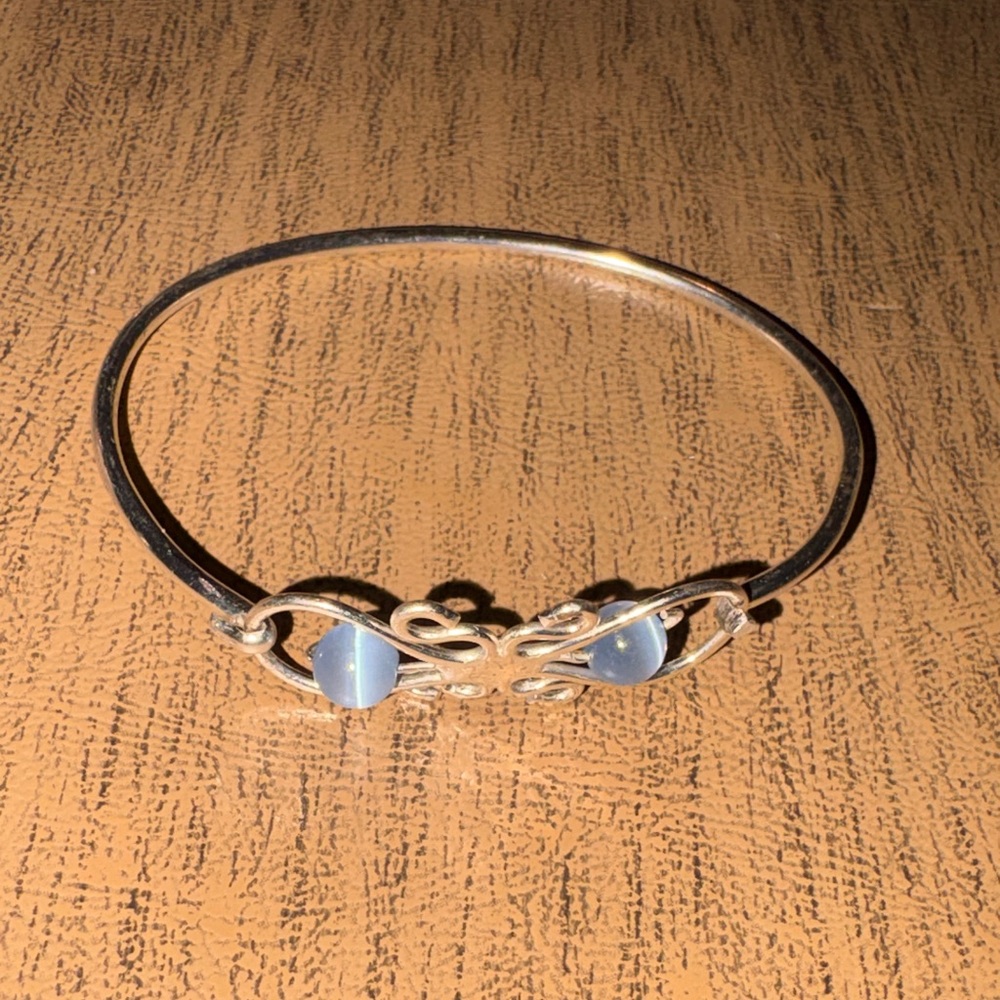 Silver-Tone Blue Stone Bangle Bracelet